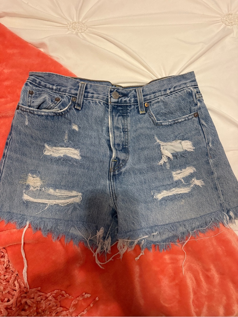 Levi's Light Blue Distressed Denim Shorts